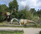 Группа из трех динозавров в ландшафте